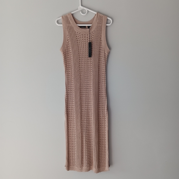 NEW Tahari Crochet Maxi Dress Scoopneck Sleeveless Swim Coverup Beige Tan Large - Picture 12 of 12